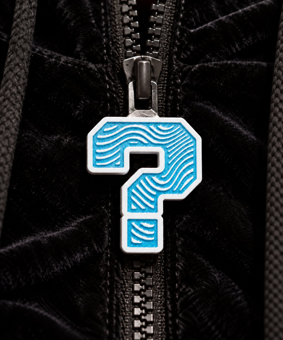 Mini TipZips — cyan pull on black velvet