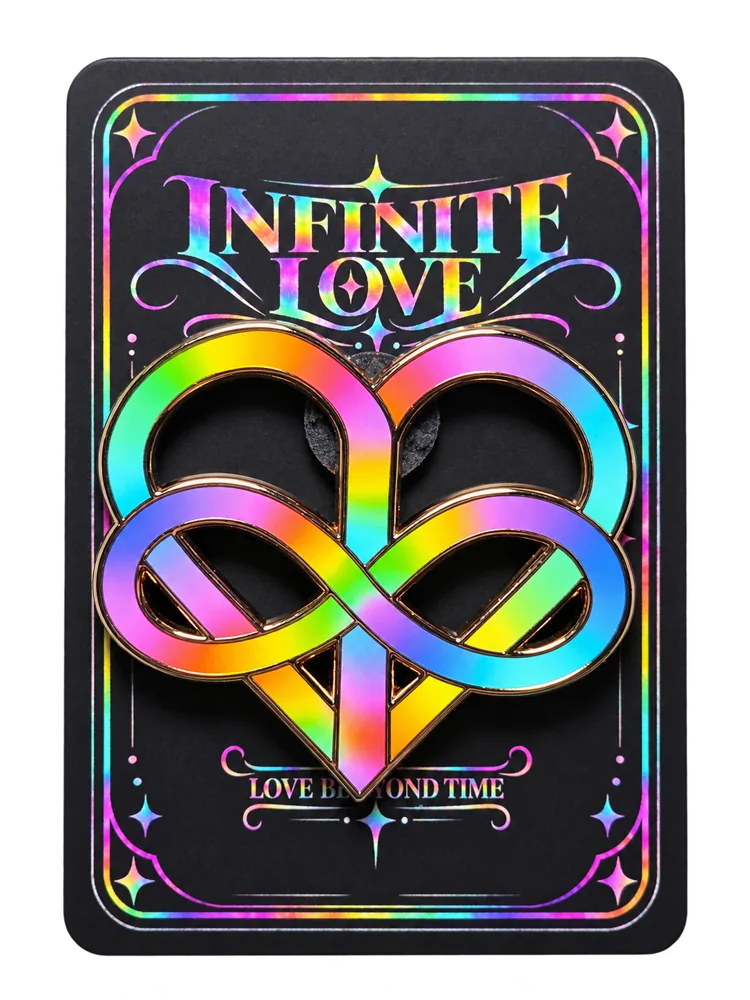Infinite Love zipper pull on its holographic backing card